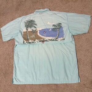 Columbia PFG Cotton Shirt Mens Vented Fishing Sailfish Palm Short Sleeve, Sz M